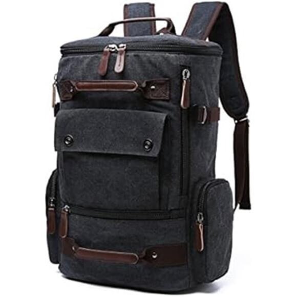 Retro Canvas Backpack Casual for Travel Black - Picture 4 of 6